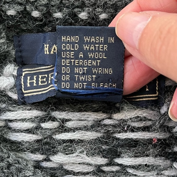 Herman Geist Hand Knit 100% Wool Zippered Cabincore Sweater Cardigan Size Large - Picture 10 of 13